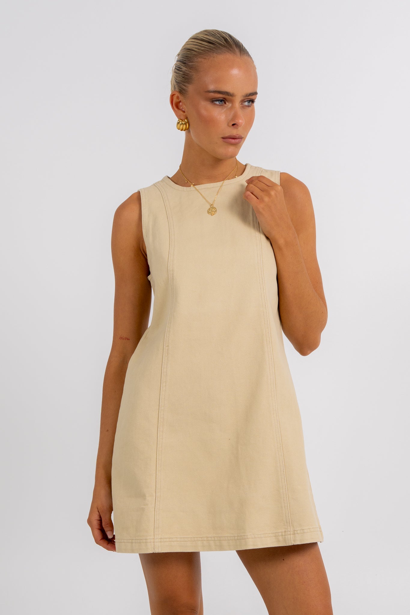 Blaire Mini Denim Dress Sand
