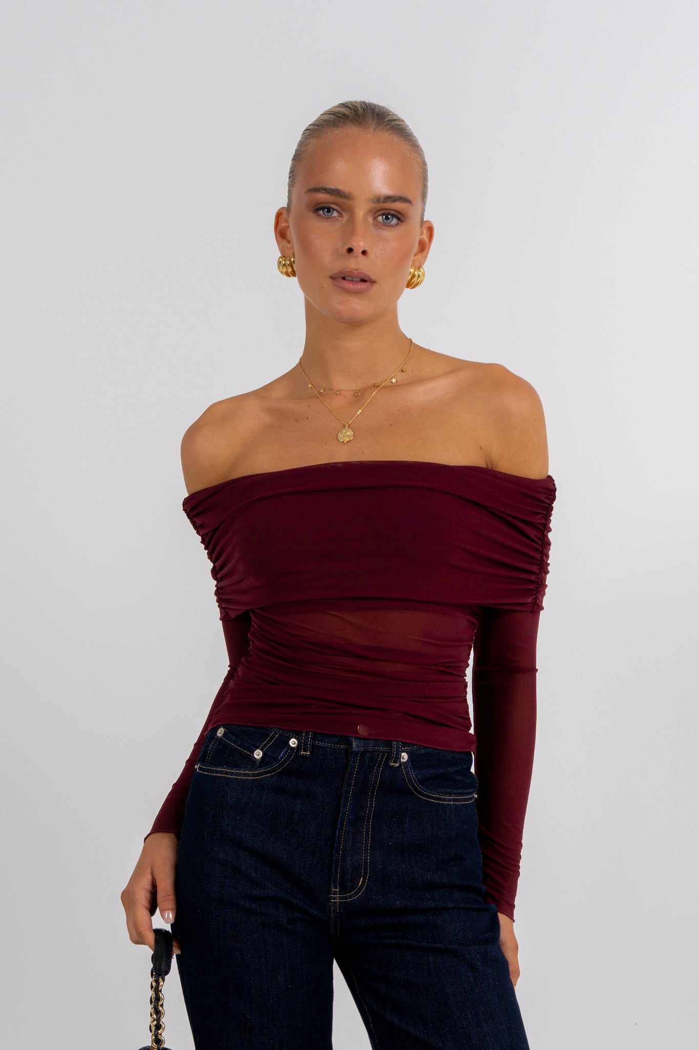Plyrie Off-the-shoulder Top Burgundy