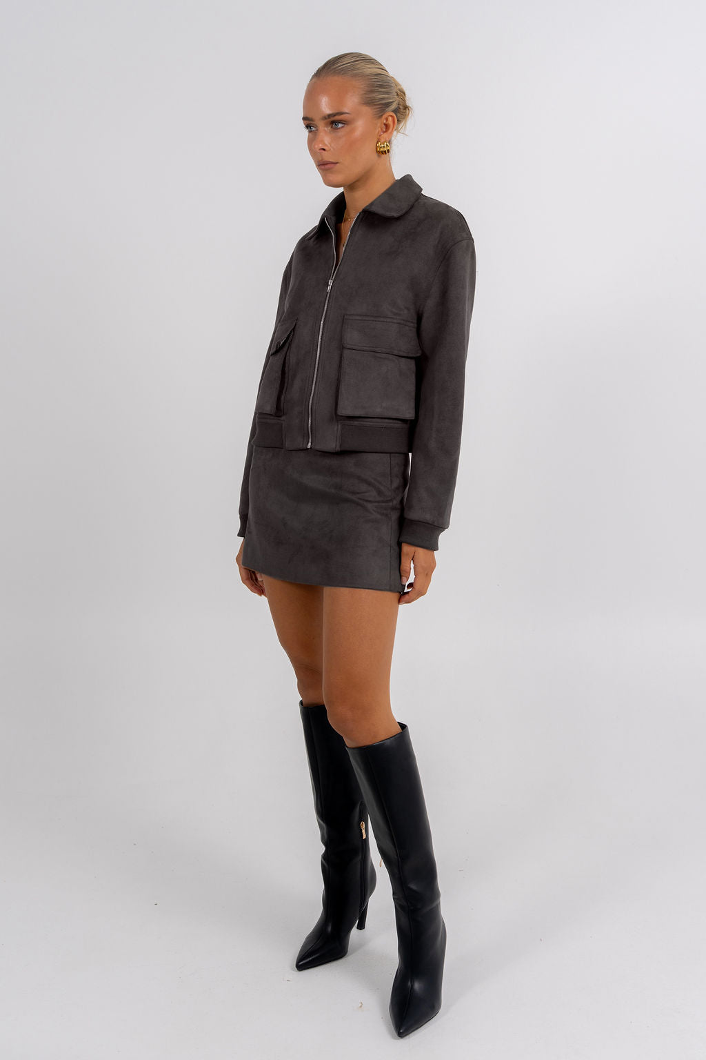 PRE ORDER Gracelyn Bomber Jacket Charcoal
