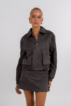 PRE ORDER Gracelyn Bomber Jacket Charcoal
