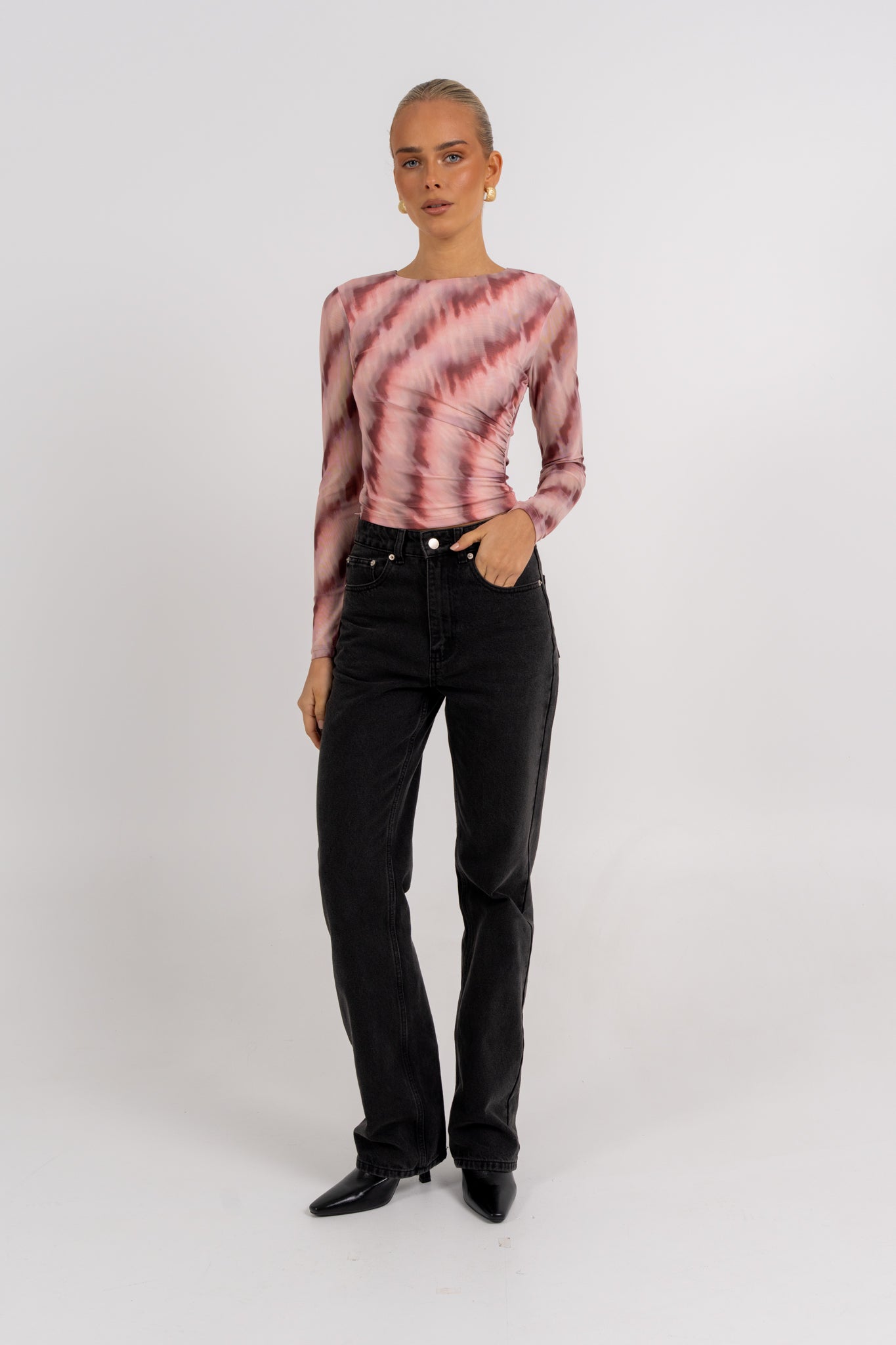 Genevieve Long Sleeve Top Berry Watercolour
