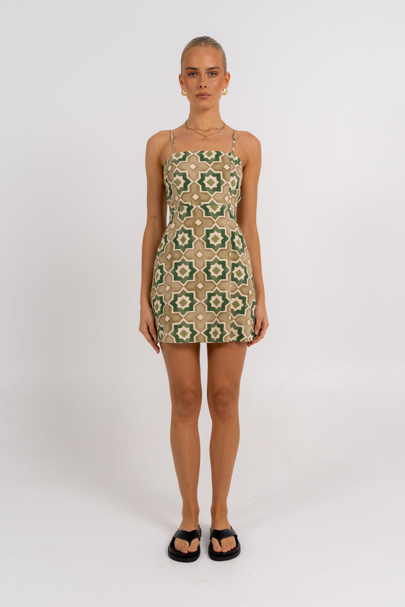 Isola Mini Dress Khaki Tile