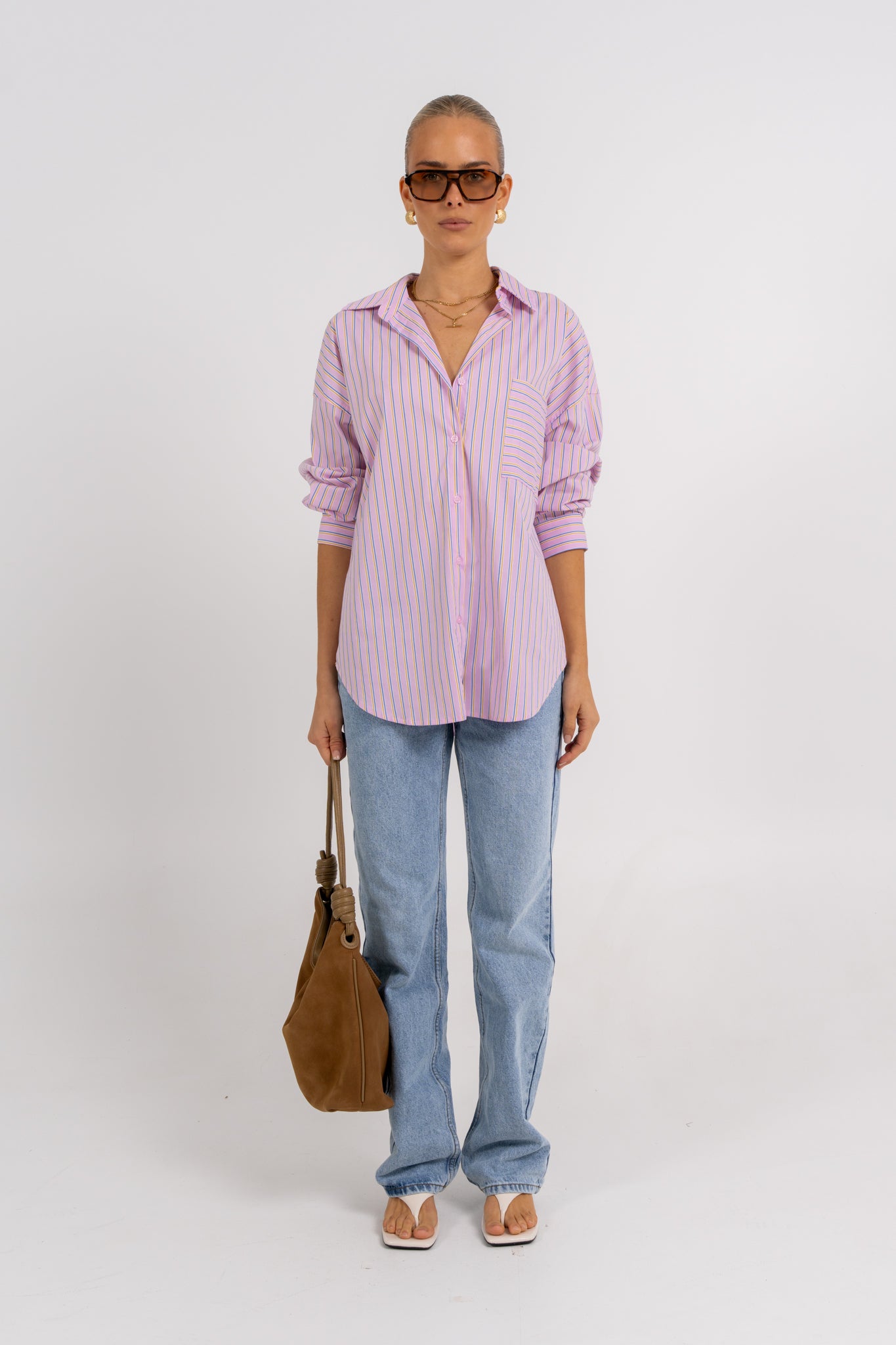 Declan Oversized Shirt Pink Blue Stripe