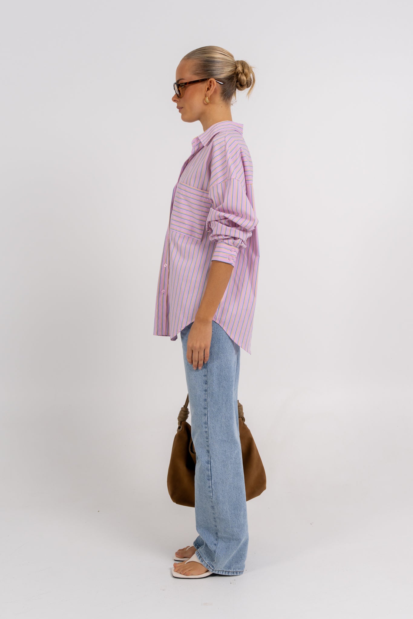 Declan Oversized Shirt Pink Blue Stripe