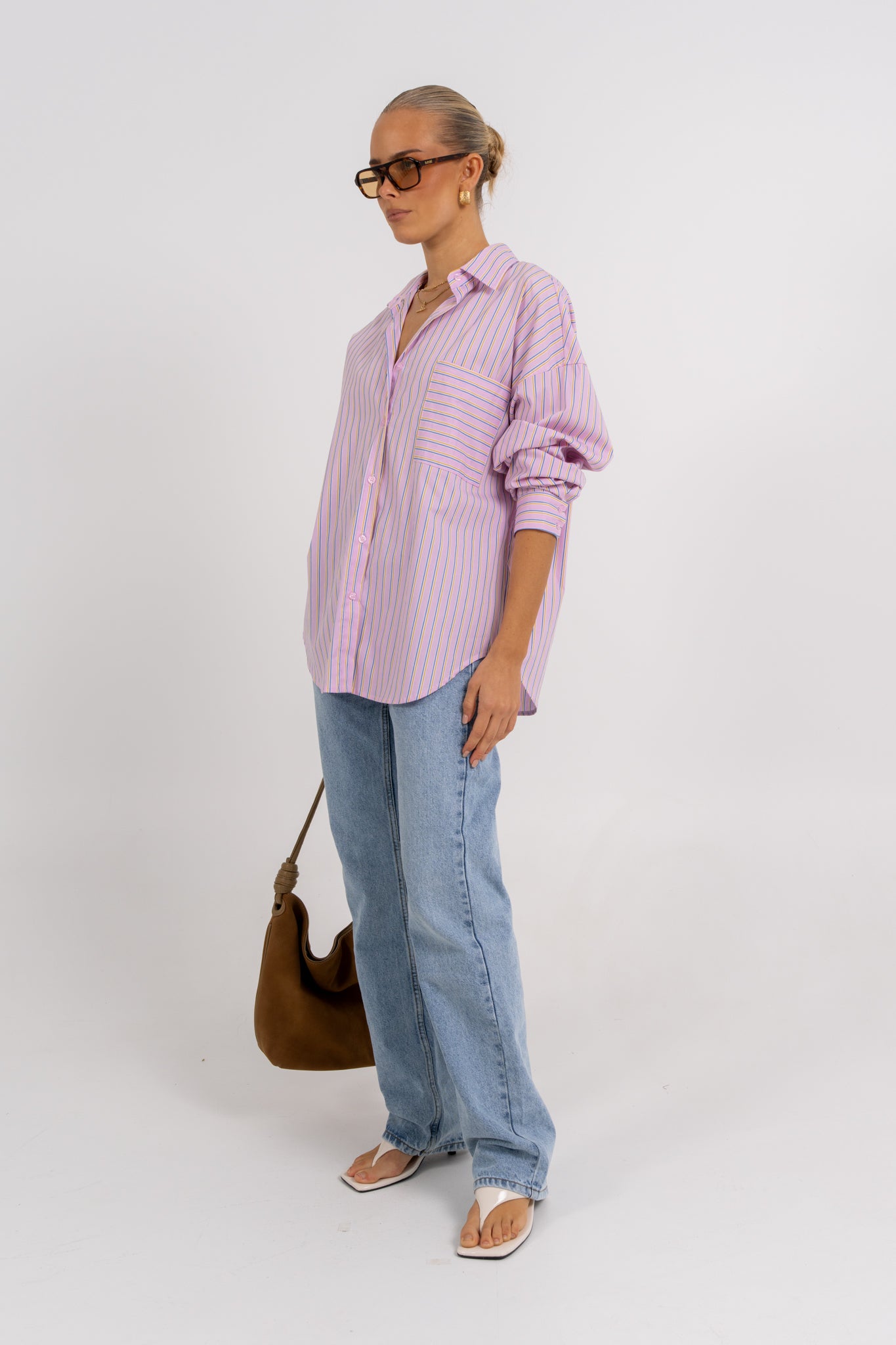 Declan Oversized Shirt Pink Blue Stripe