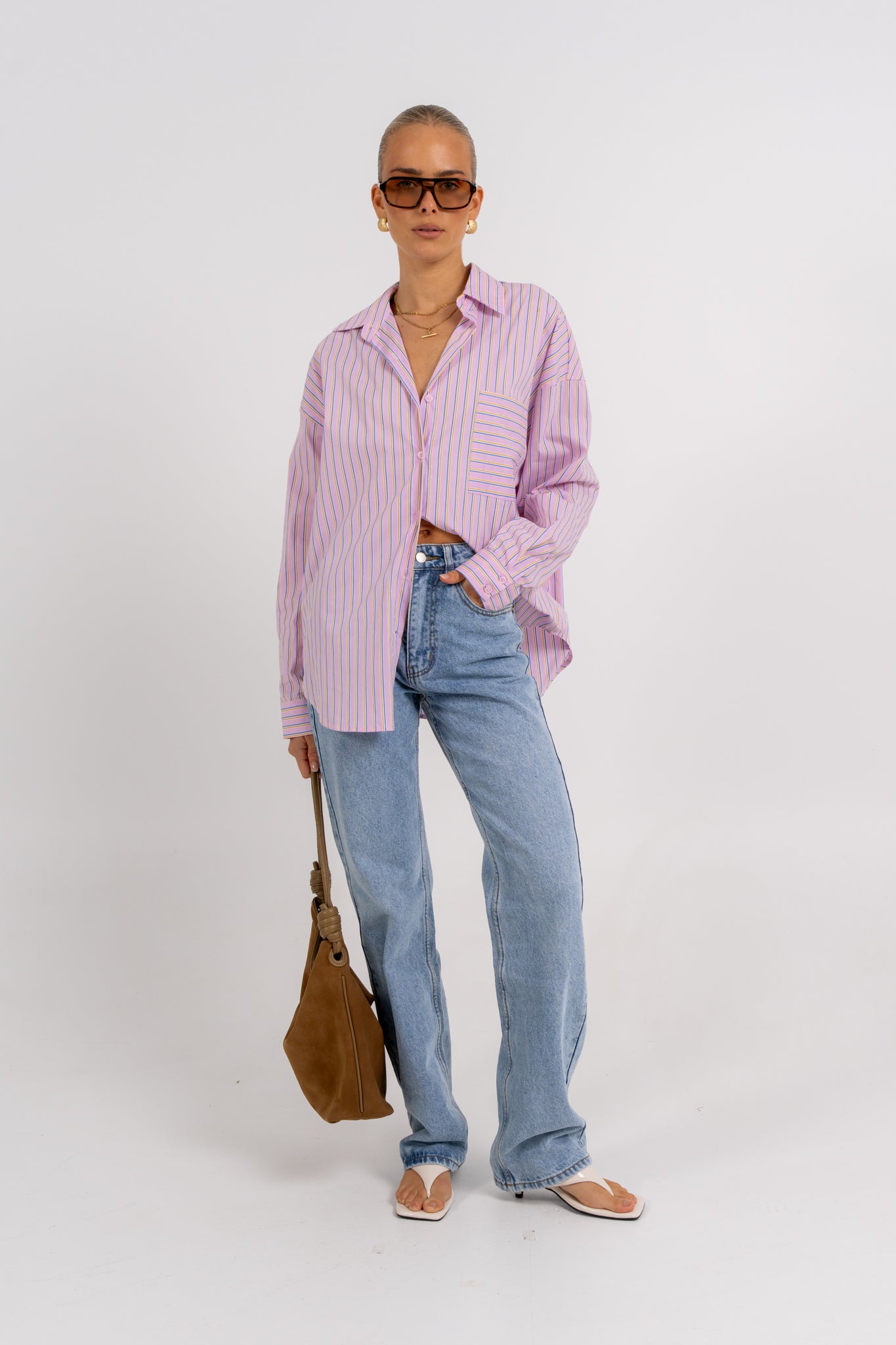 Declan Oversized Shirt Pink Blue Stripe