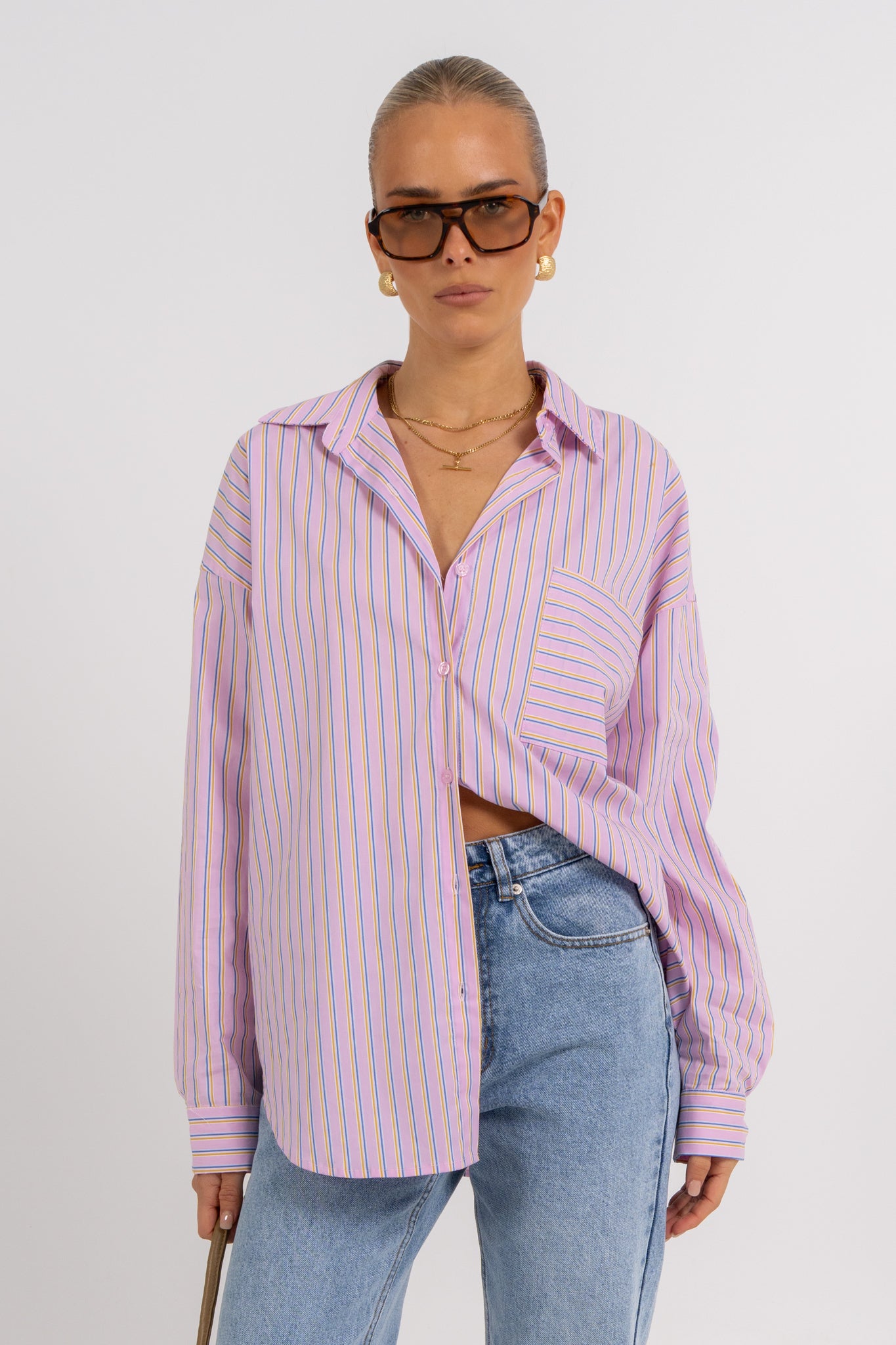 Declan Oversized Shirt Pink Blue Stripe
