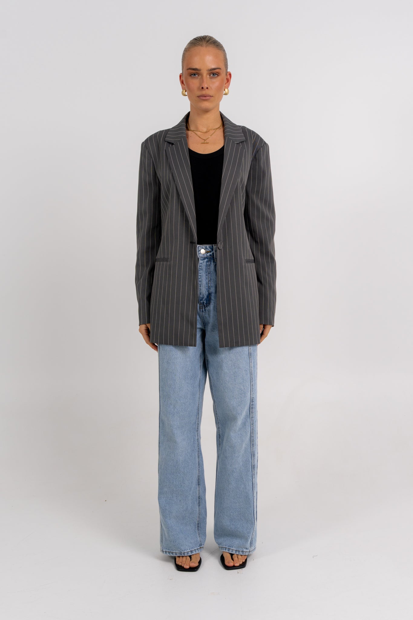 Quade Blazer Charcoal Pinstripe