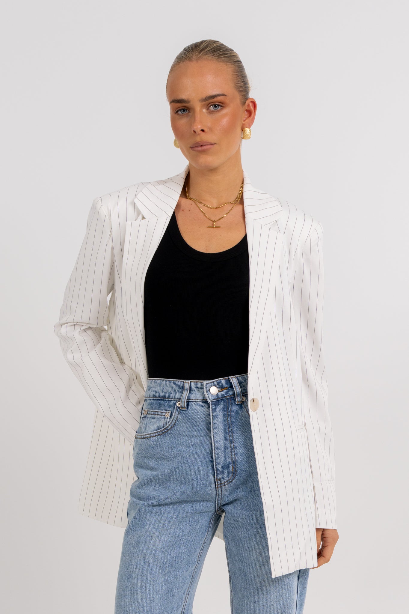 Quade Blazer White Pinstripe