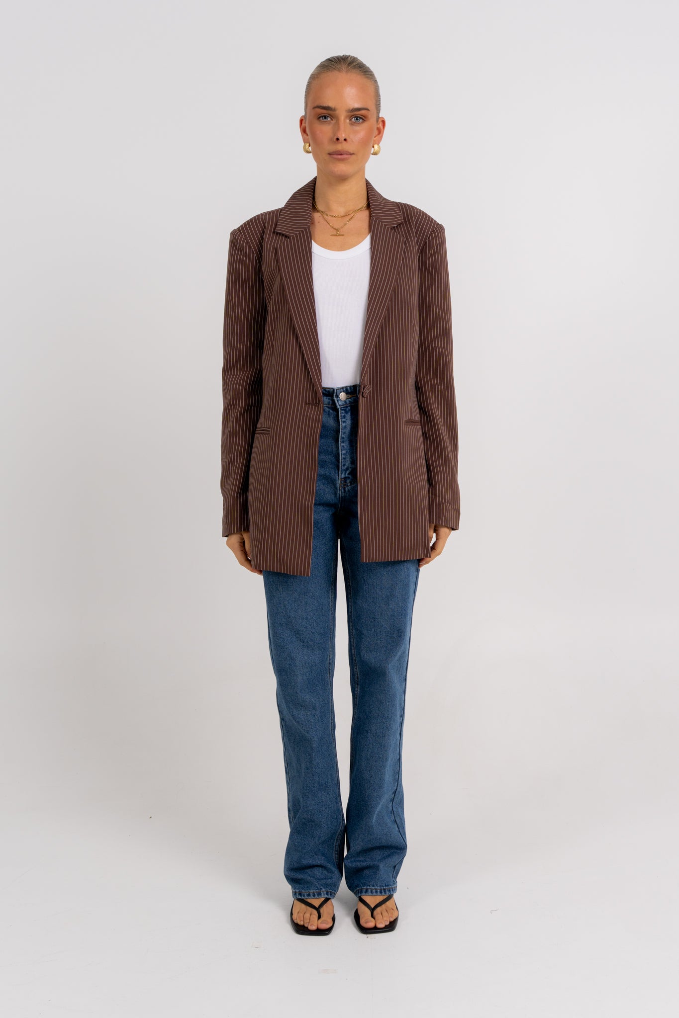 Quade Blazer Chocolate Pinstripe