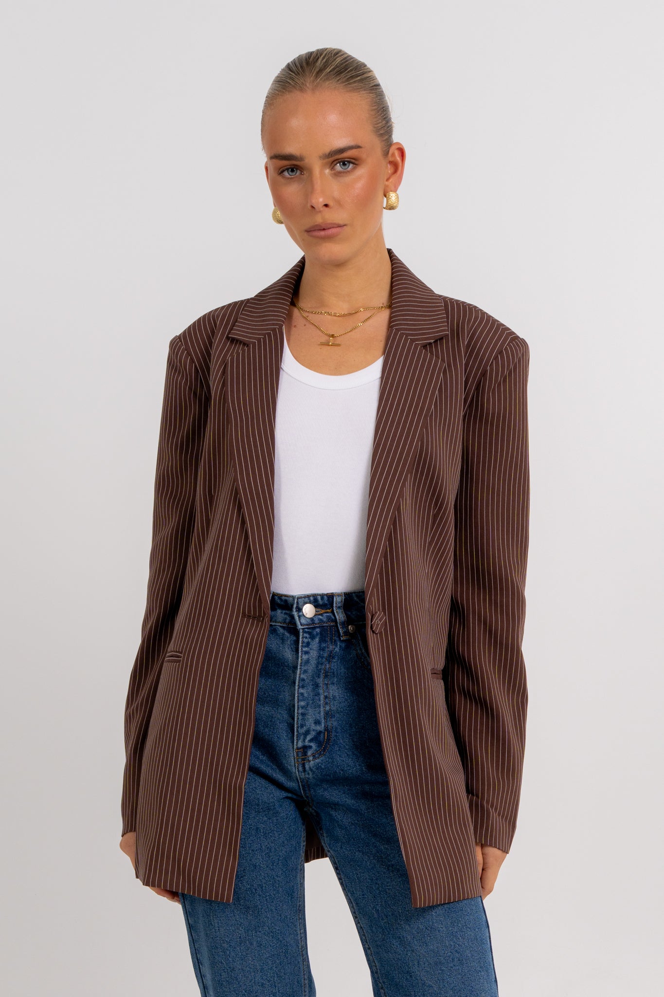 Quade Blazer Chocolate Pinstripe