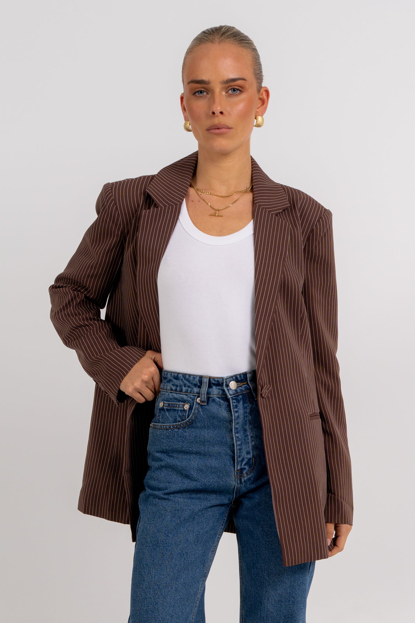 Quade Blazer Chocolate Pinstripe