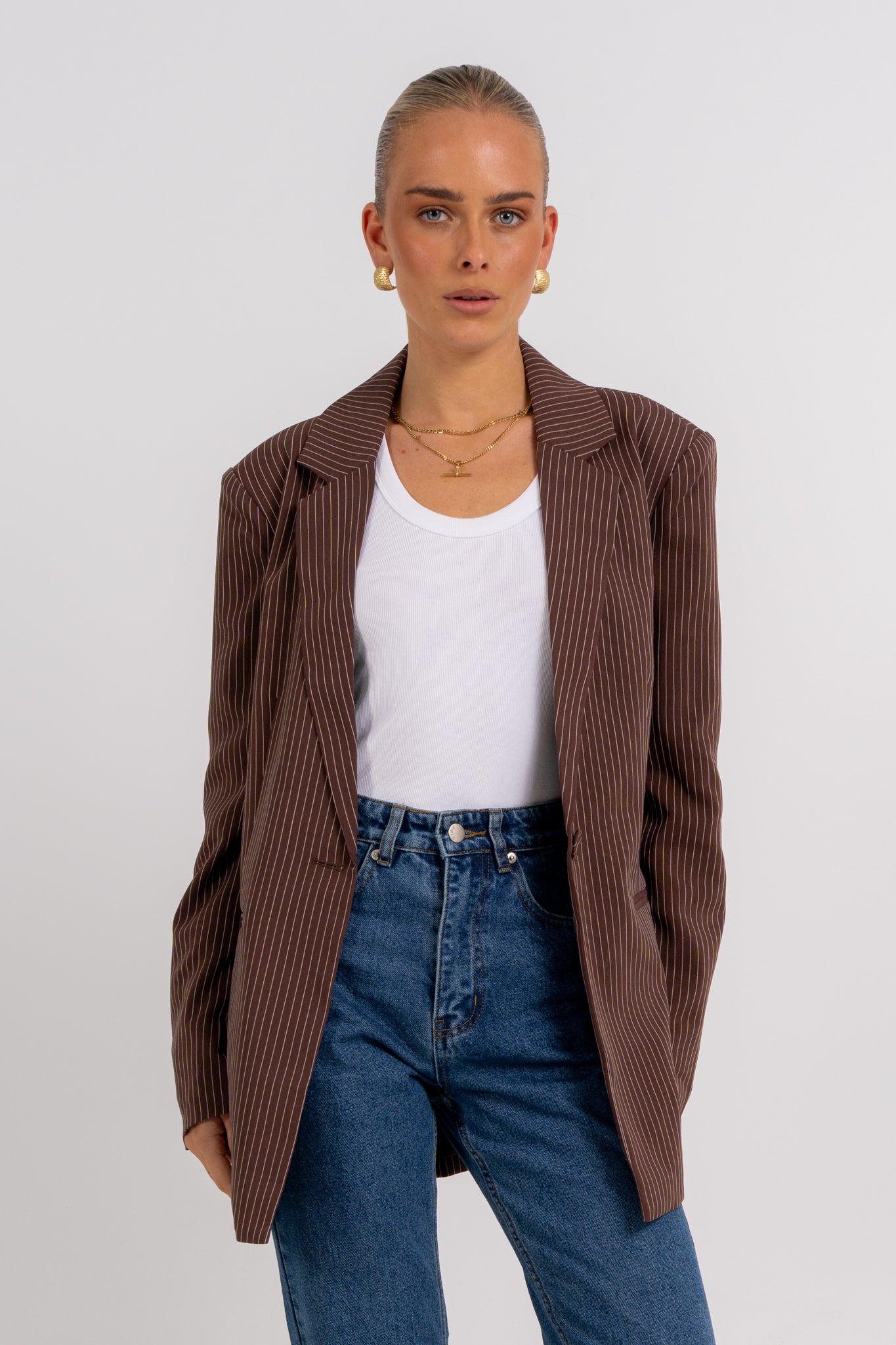 Quade Blazer Chocolate Pinstripe