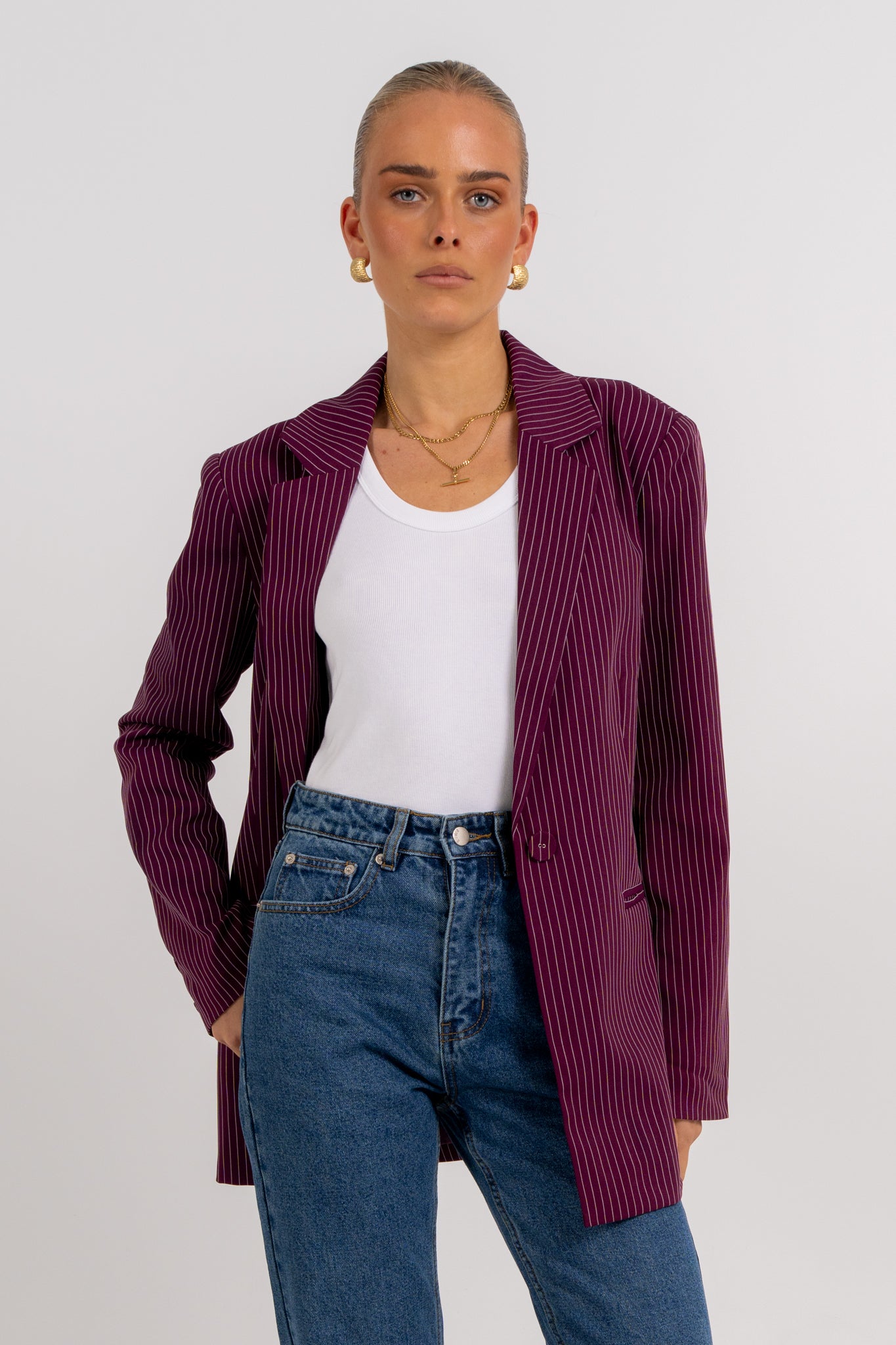 Quade Blazer Plum Pinstripe