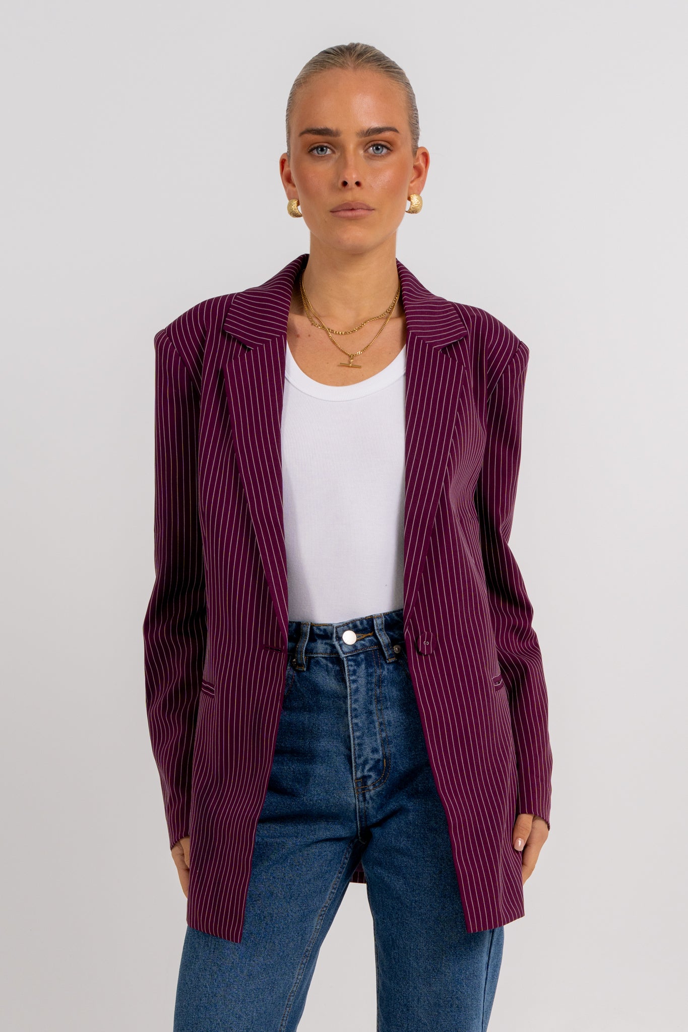 Quade Blazer Plum Pinstripe