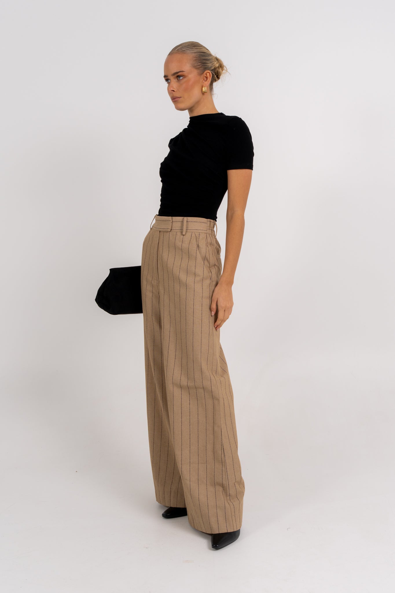 Flora Pants Beige Pinstripe