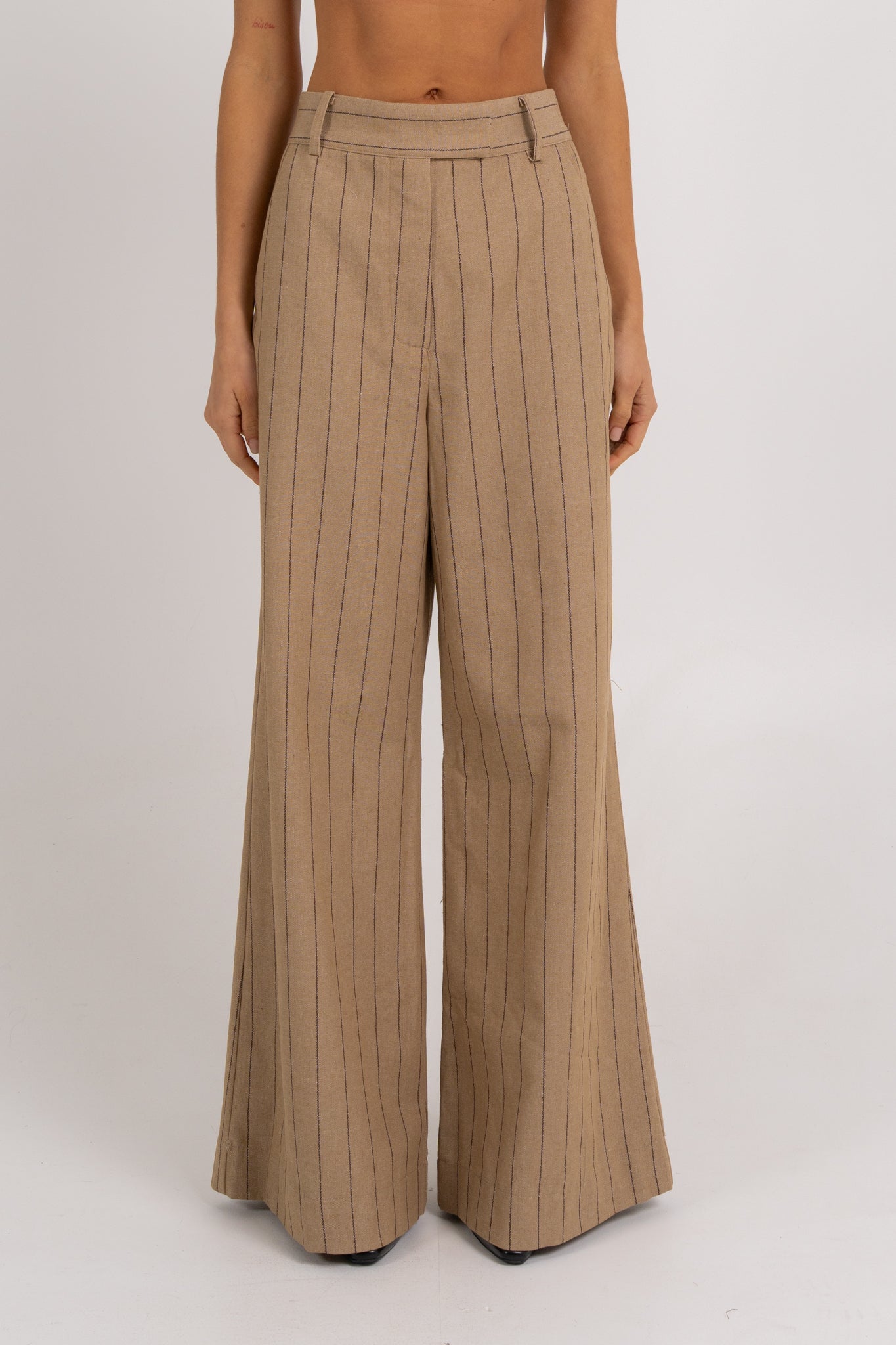 Flora Pants Beige Pinstripe