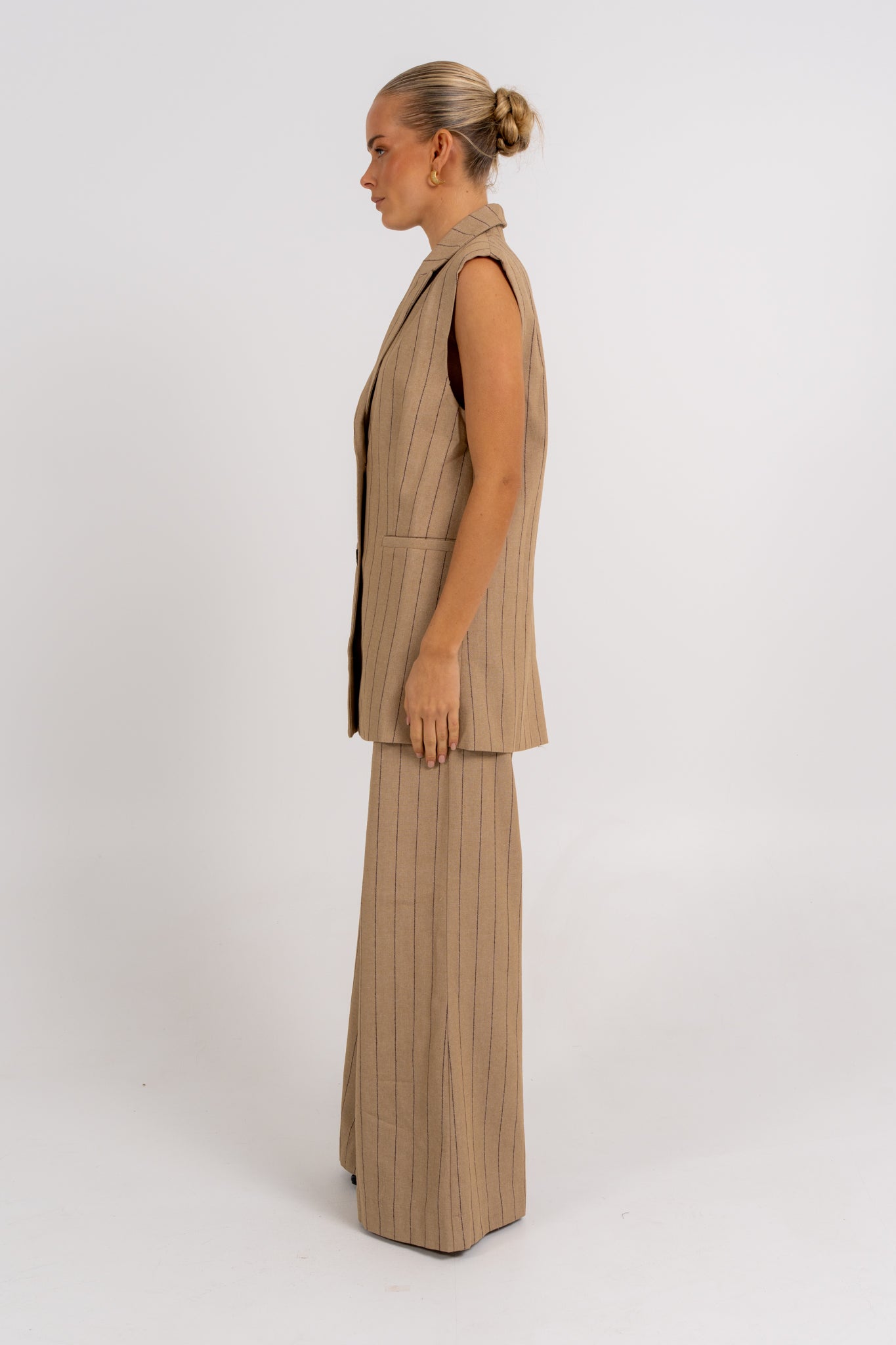 Josie Blazer Vest Beige Pinstripe