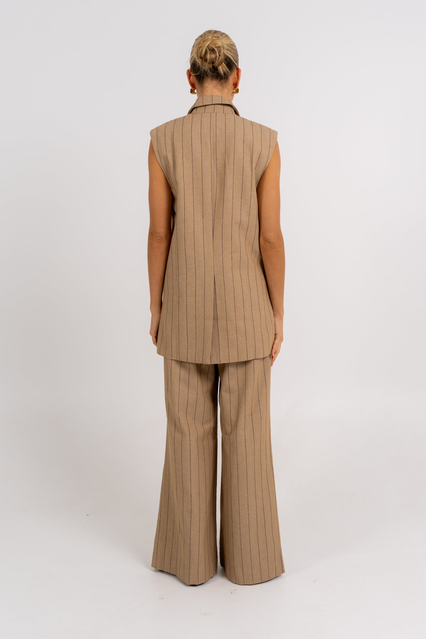 Josie Blazer Vest Beige Pinstripe
