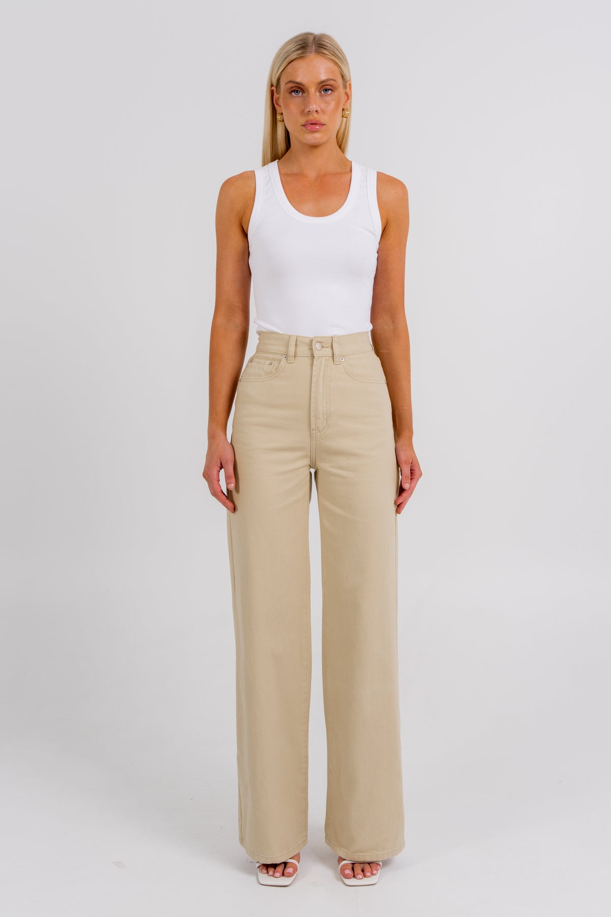 Carissa Wide Leg Denim Jeans Sand