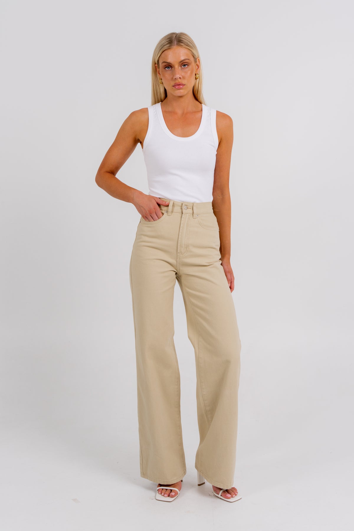 Carissa Wide Leg Denim Jeans Sand