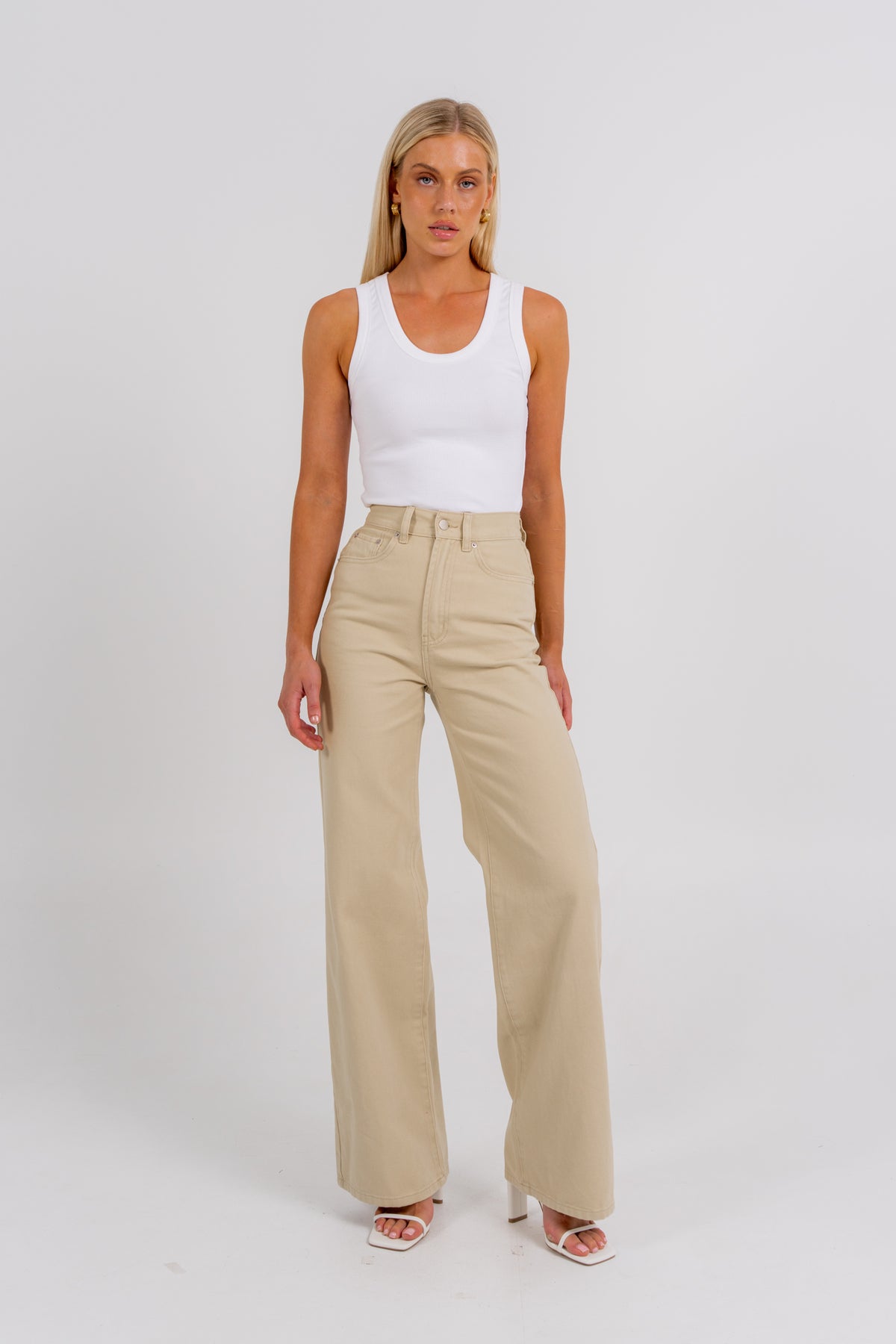 Carissa Wide Leg Denim Jeans Sand