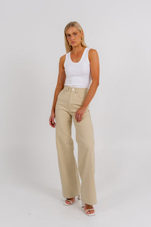 Carissa Wide Leg Denim Jeans Sand
