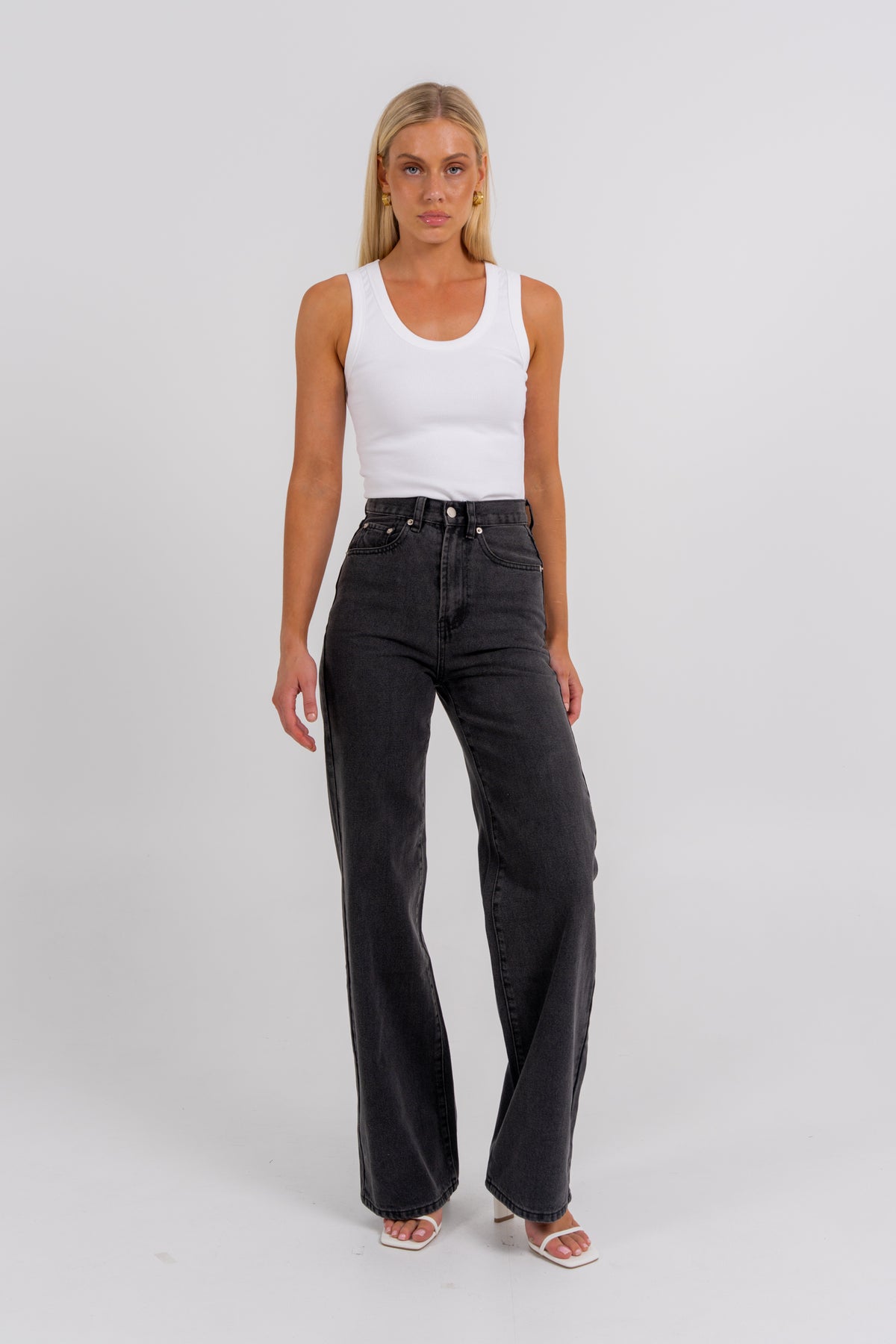 Carissa Wide Leg Jeans Washed Black