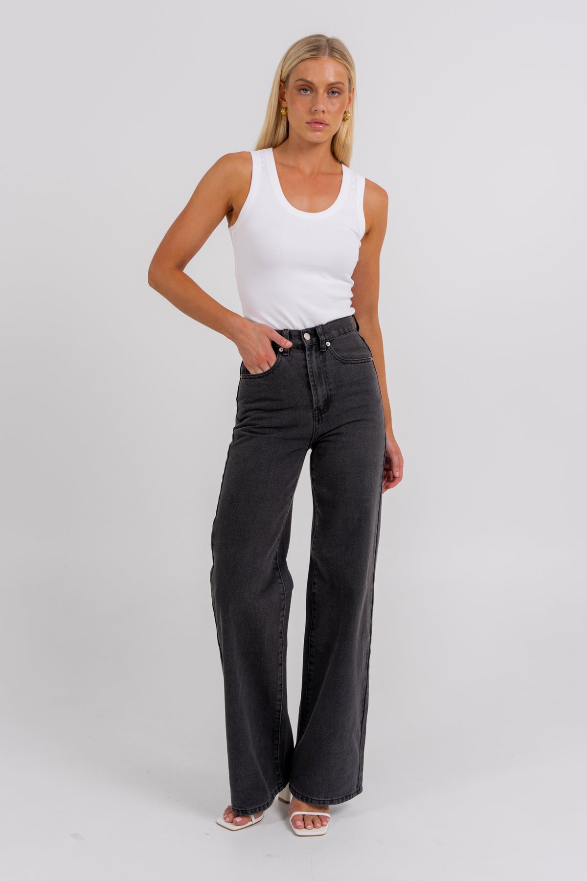 Carissa Wide Leg Jeans Washed Black