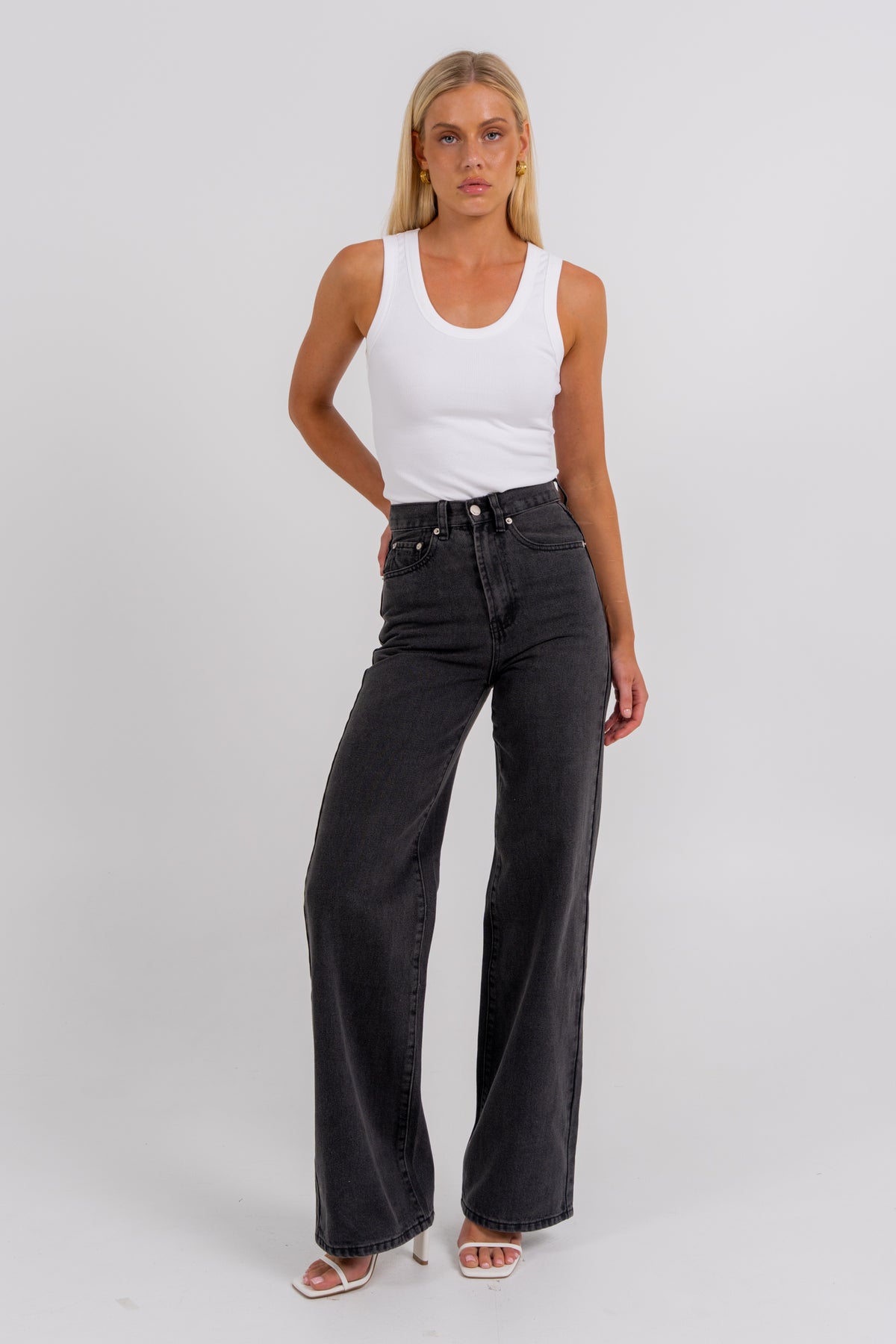 Carissa Wide Leg Jeans Washed Black