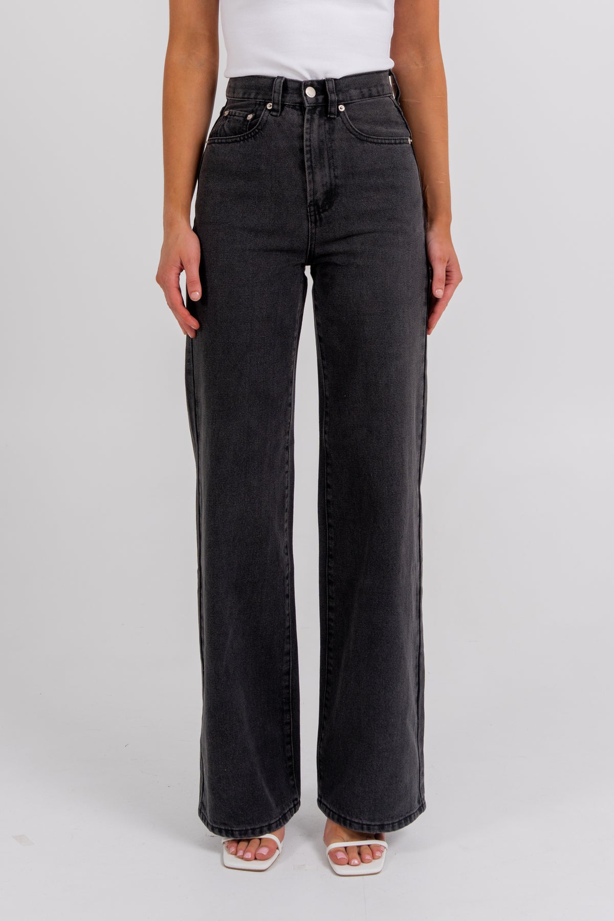 Carissa Wide Leg Jeans Washed Black