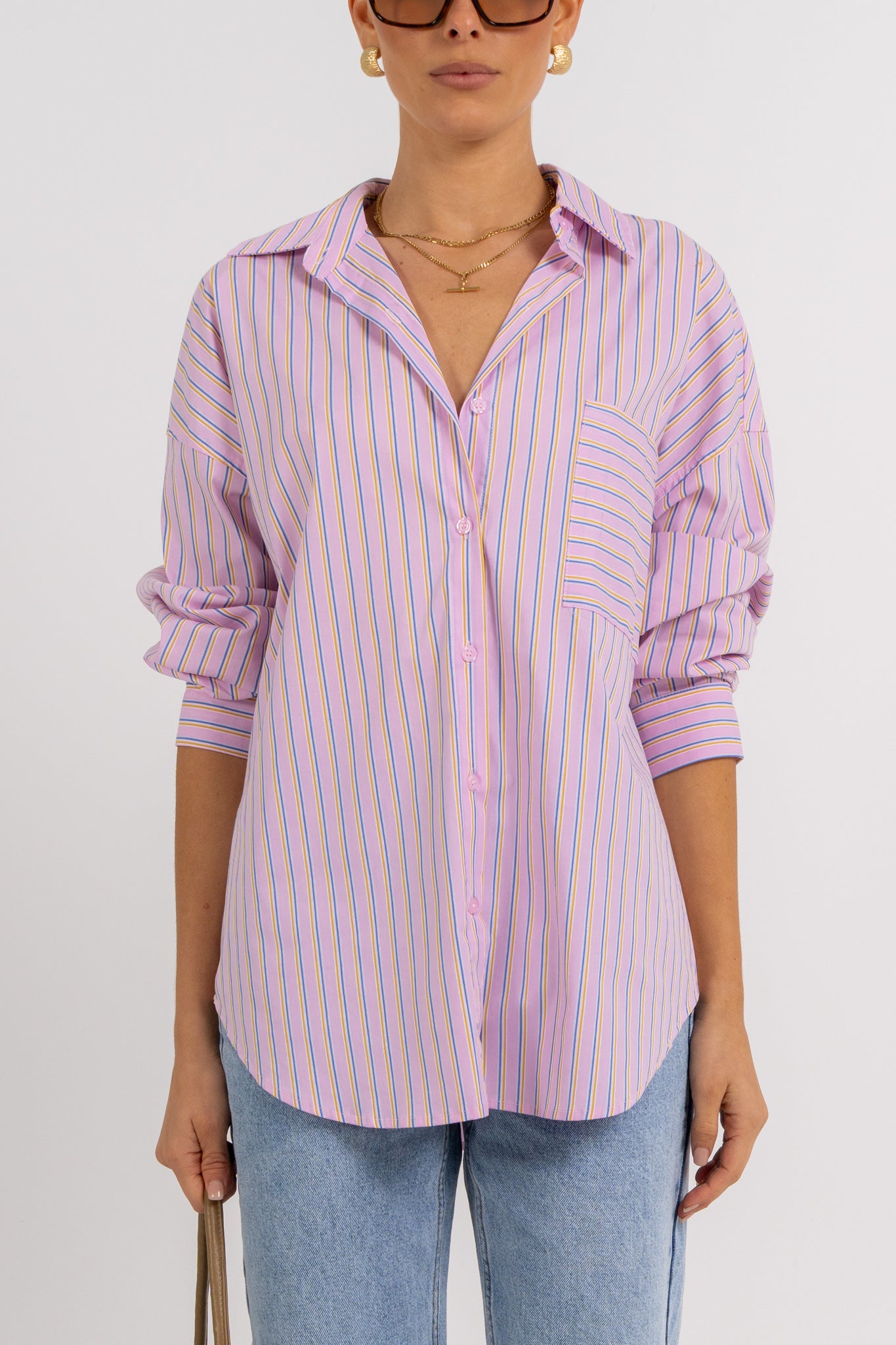 Declan Oversized Shirt Pink Blue Stripe