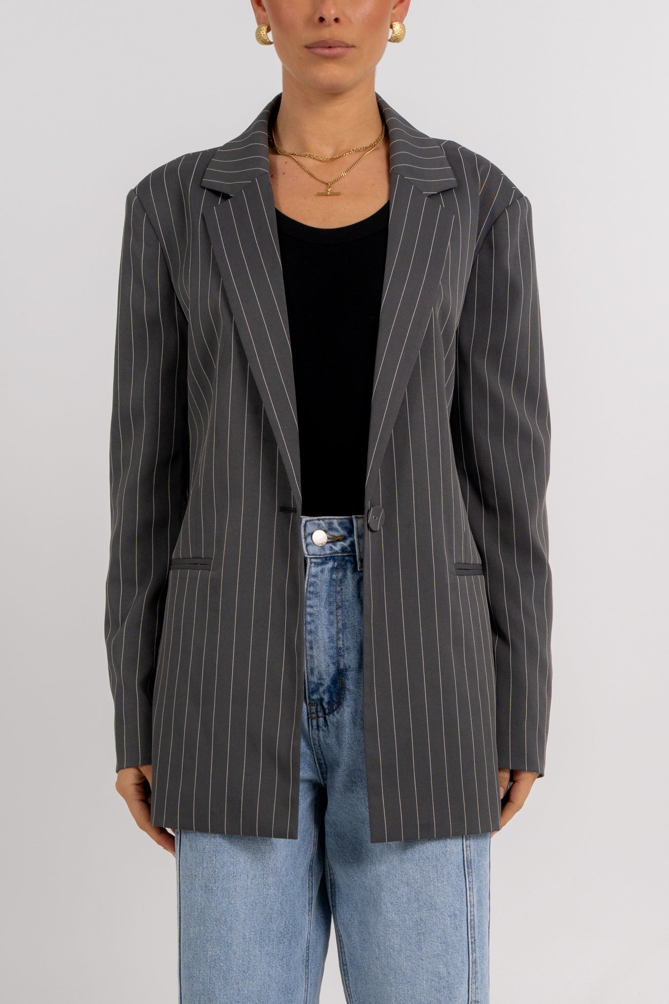 Quade Blazer Charcoal Pinstripe