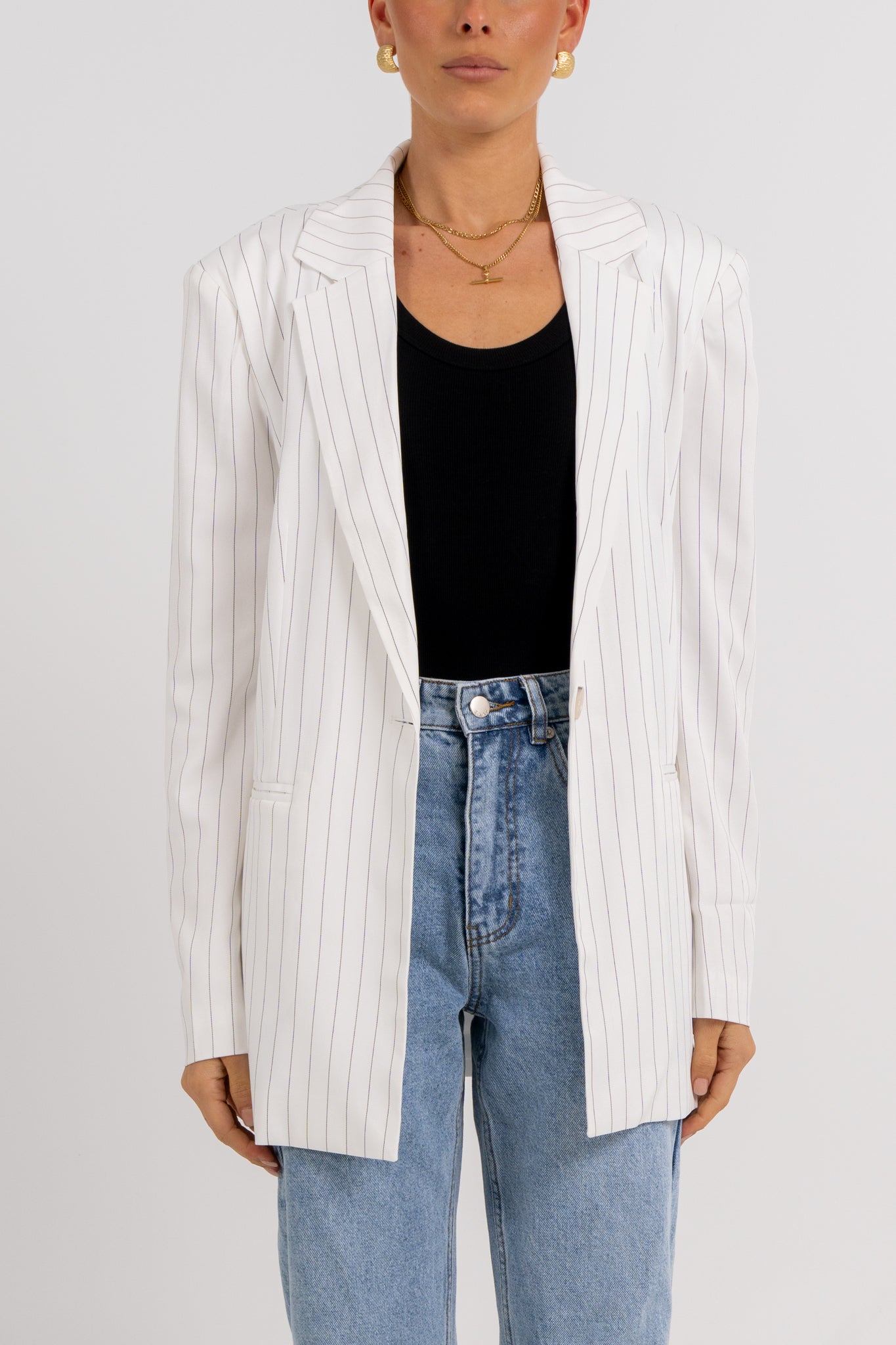 Quade Blazer White Pinstripe