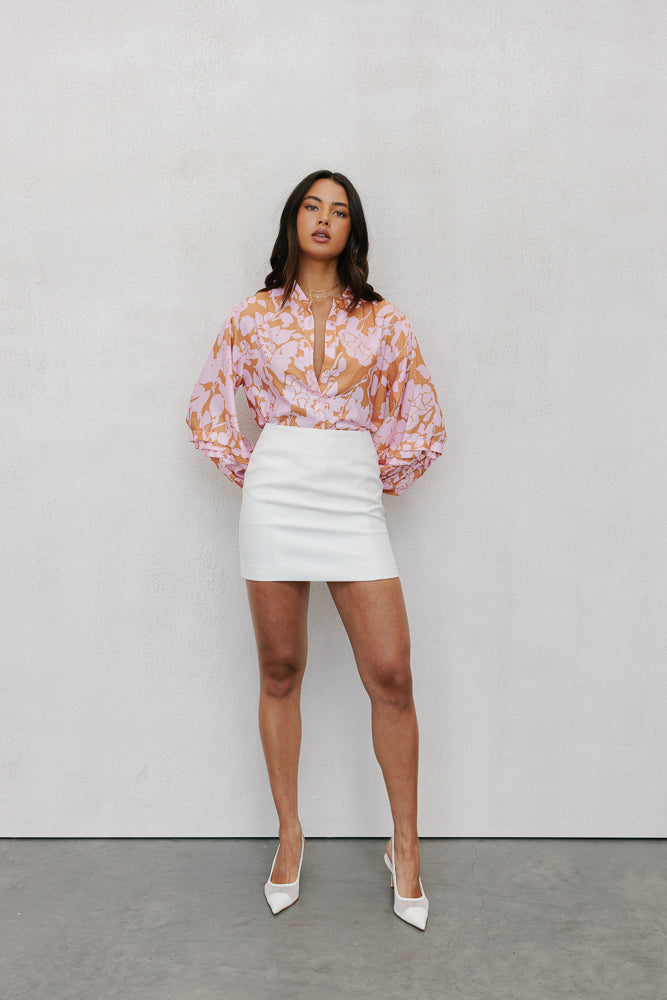 Maddox Shirt - Tan/Soft Pink Floral