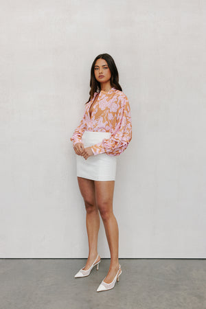 Chicago Billowed Shirt - Tan Floral Print