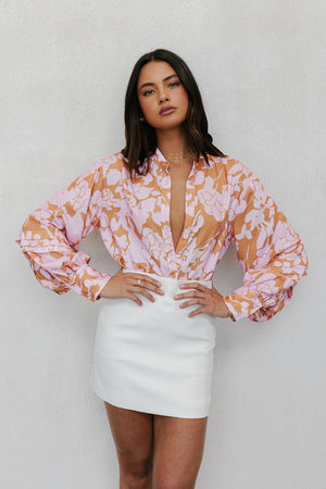 Chicago Billowed Shirt - Tan Floral Print