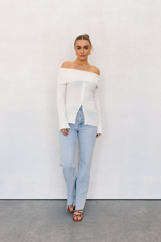 Manolo Off-the-shoulder Top - Cream Knit