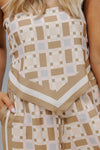 Elche Dress - Tan/Peach Tile Print