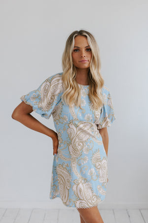 Olbia Dress - Sky/Tan Paisley