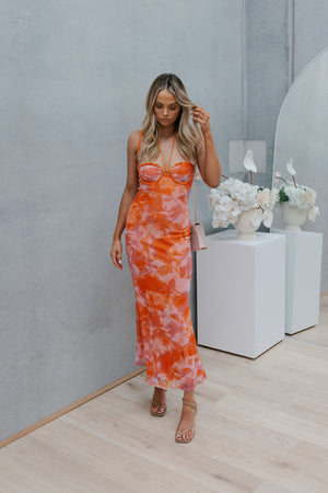 Cara Dress - Orange Floral