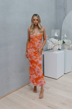 Cara Dress - Orange Floral