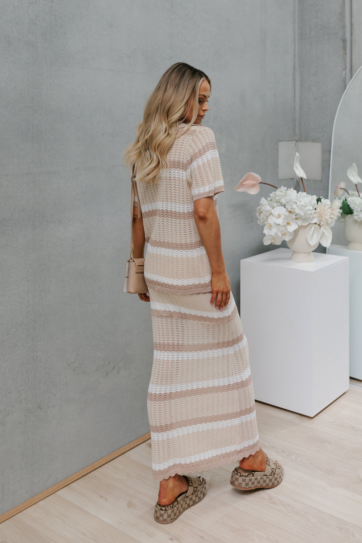 Raine Skirt - Beige/White Stripe Crochet