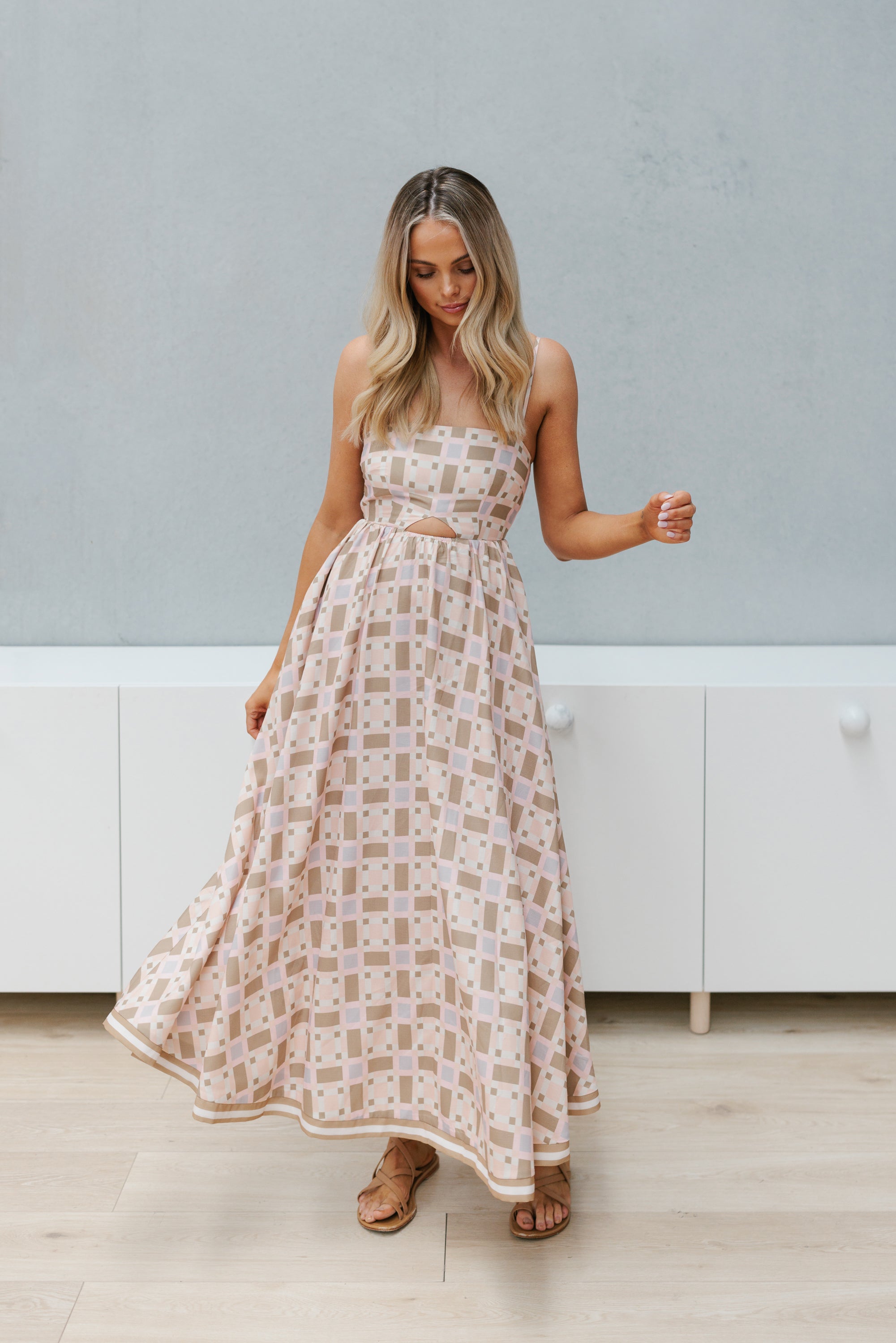 Elche Dress Peach Tile Print