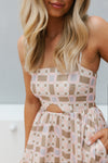 Elche Dress - Tan/Peach Tile Print