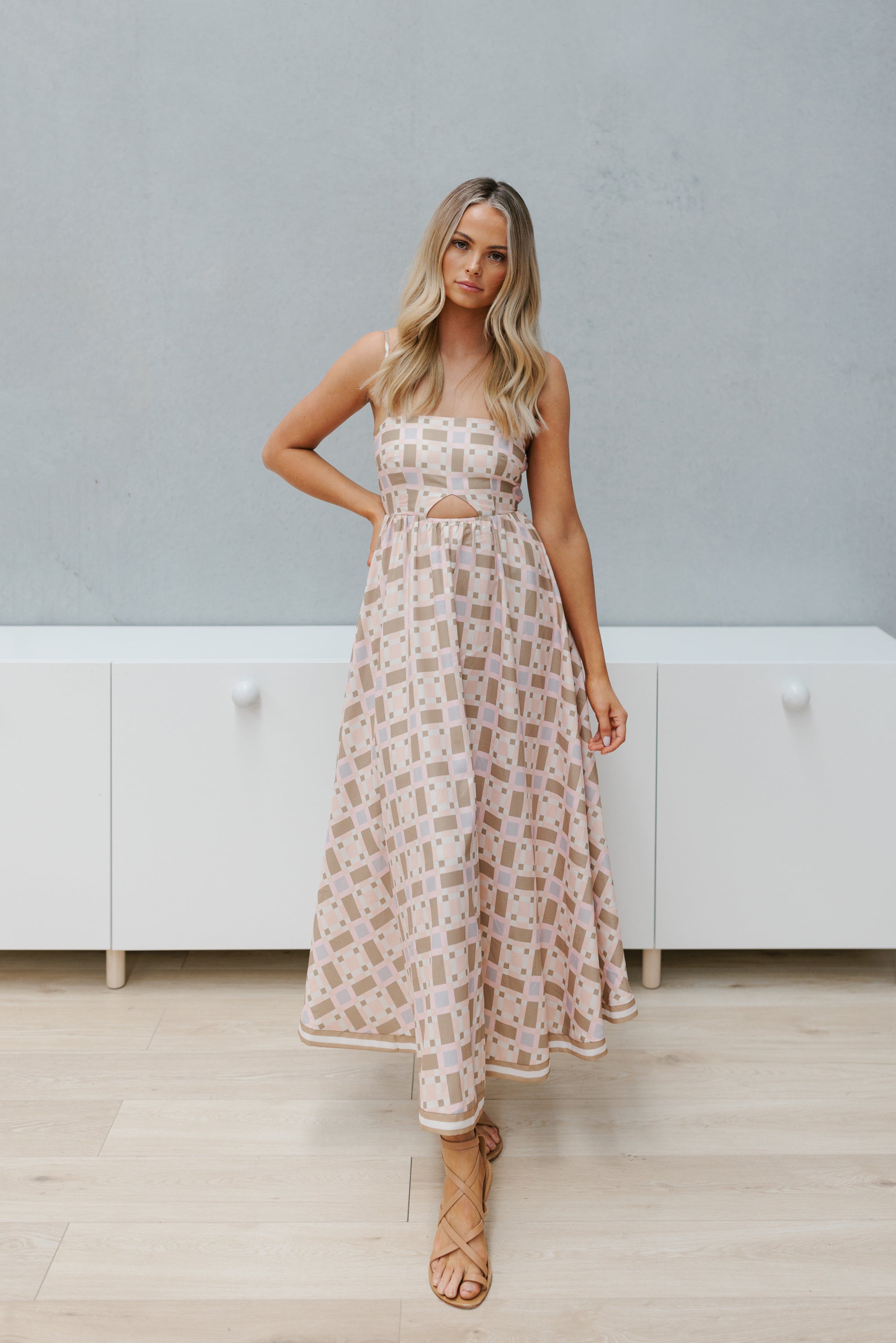 Elche Dress Peach Tile Print