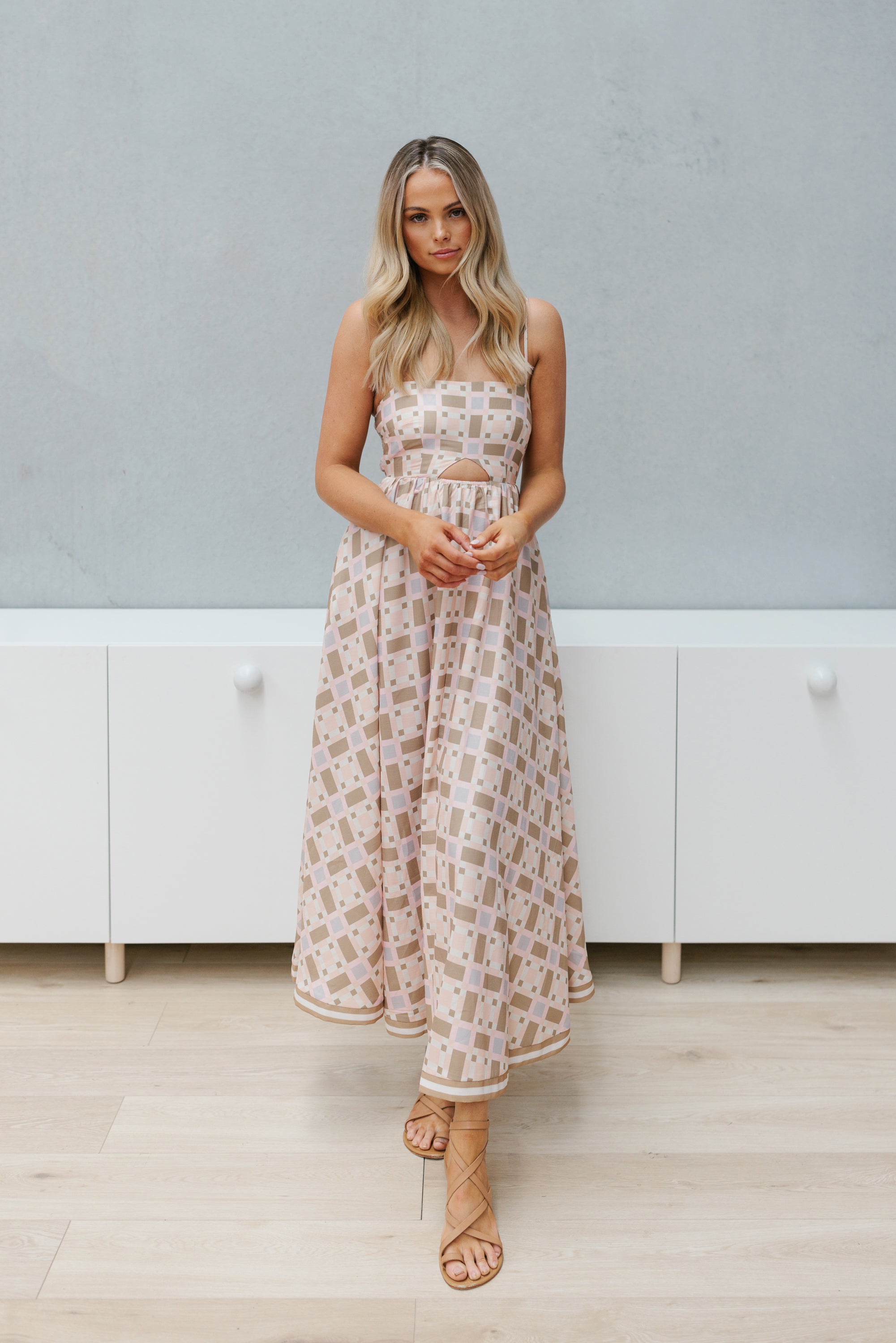 Elche Dress Peach Tile Print