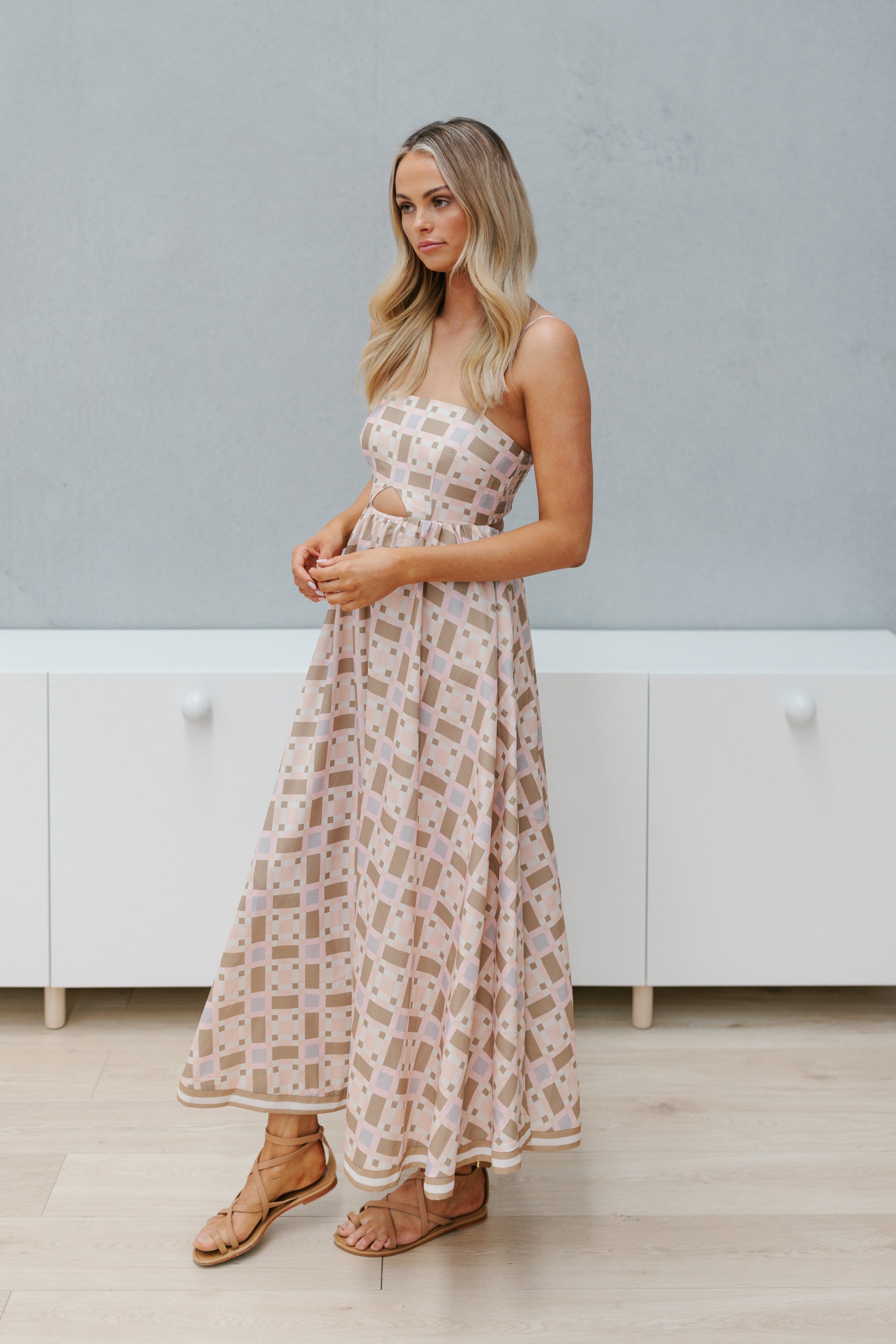 Elche Dress Peach Tile Print