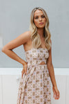 Elche Dress - Tan/Peach Tile Print