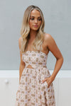 Elche Dress - Tan/Peach Tile Print